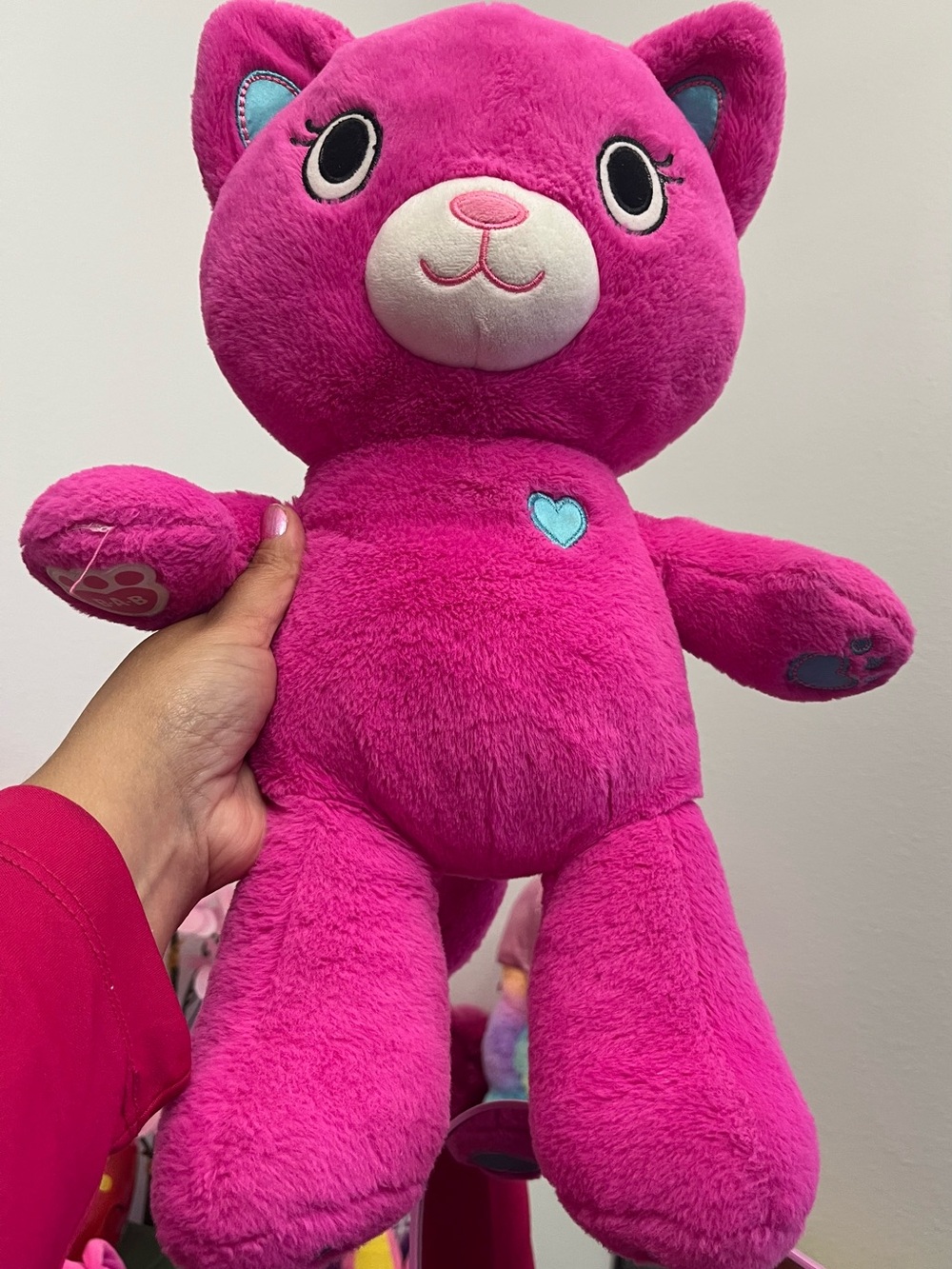 Build-A-Bear Hot Pink Plush Cat with Blue Heart Accent